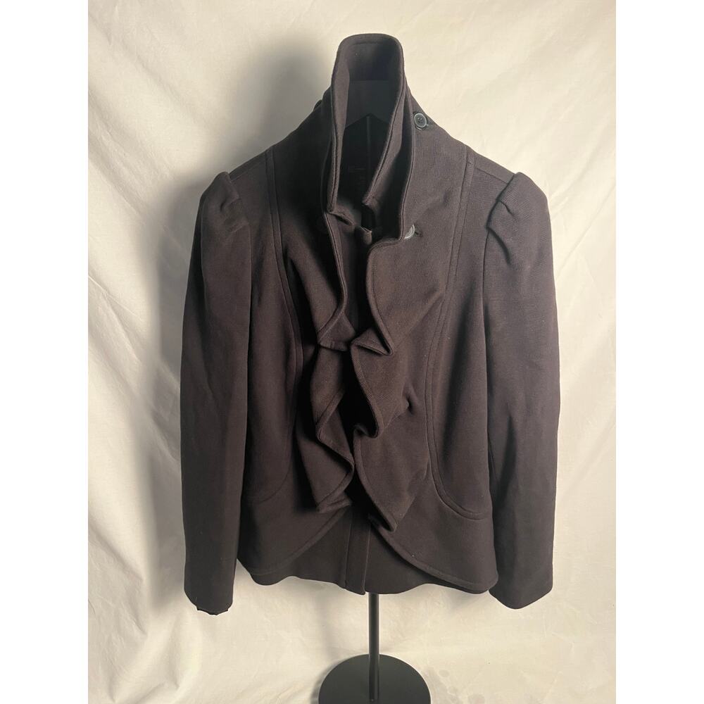 INC International Concepts Ruffle Front Jacket Medium Black Cotton Blend